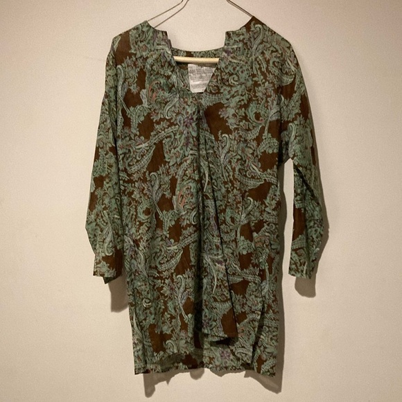 Kirti Tops - Kurti women’s large tunic green brown red 100% cotton India new